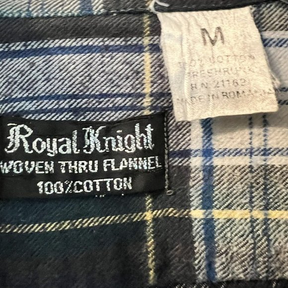 Royal Knight Men's Flannel Navy & White Plaid Button Down 100% Cotton Shirt Sz M - Picture 5 of 6